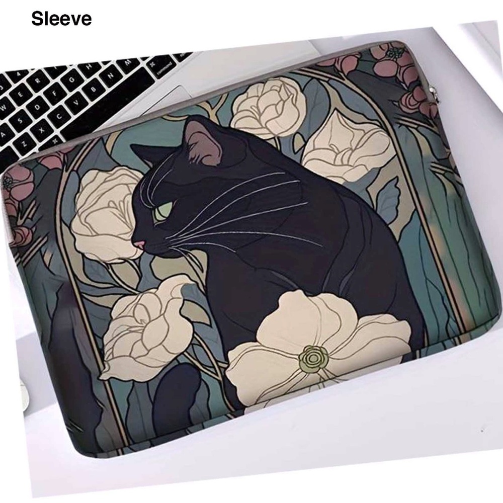 Laptop Sleeve - Black Cat w Peonies